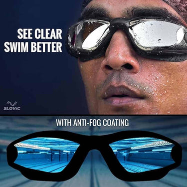 LXINDIA Swimming Kit SLOVIC Black Swimming Goggles Blue Swimming Caps  Anti Fog Glasses Swimming Kit