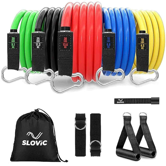 LX INDIA Resistance band SLOVIC Resistance Tube for Men and Women [Upto 45Kg] 11 Pieces Tube Set
