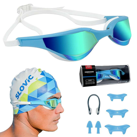 LX INDIA swimming set SLOVIC Sky-Blue Swimming Goggles for Men & Women with Detachable Silicon Nose Bridge