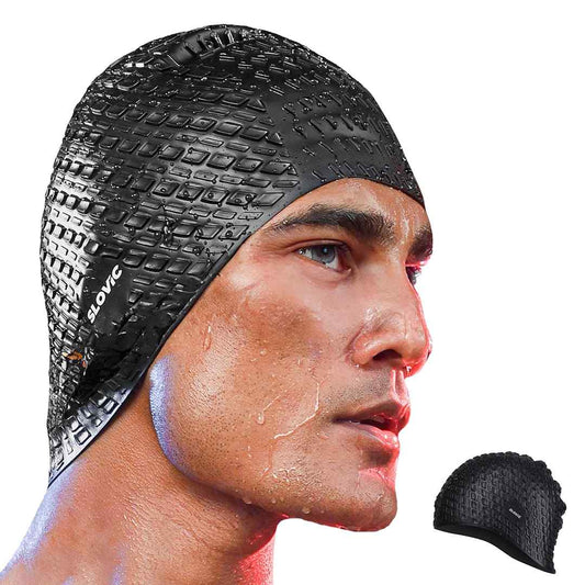 LX INDIA HEAD CAPS Slovic Swimming Cap for Men & Women [Black]