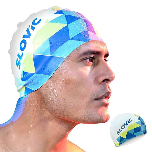LX INDIA HEAD CAPS Slovic Swimming Cap for Men & Women [White Pattern]