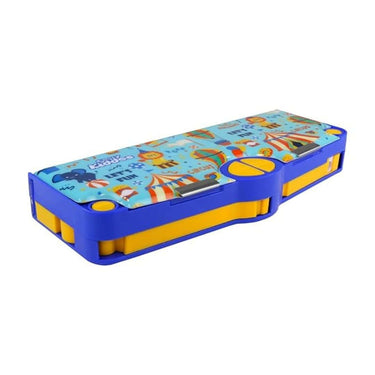 LXINDIA Pencil Box Smily Kiddos Multi Functional Pop Out Pencil Box for Kids Circus Theme (Light Blue)