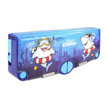 LXINDIA Pencil Box Smily Kiddos Multi Functional Pop Out Pencil Box for Kids Shark Theme (Blue)