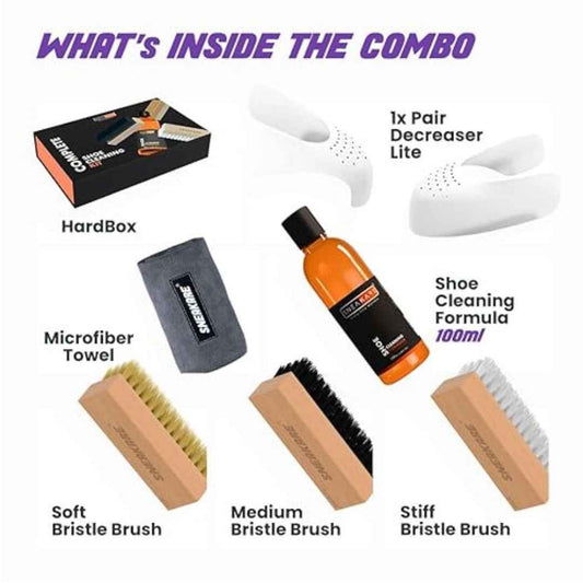 LX INDIA Shoe cleaning set SNEAKARE Complete Shoe Cleaning Kit - Shoe Cleaner,Brushes (Soft, Medium, Stiff), Microfiber Towel