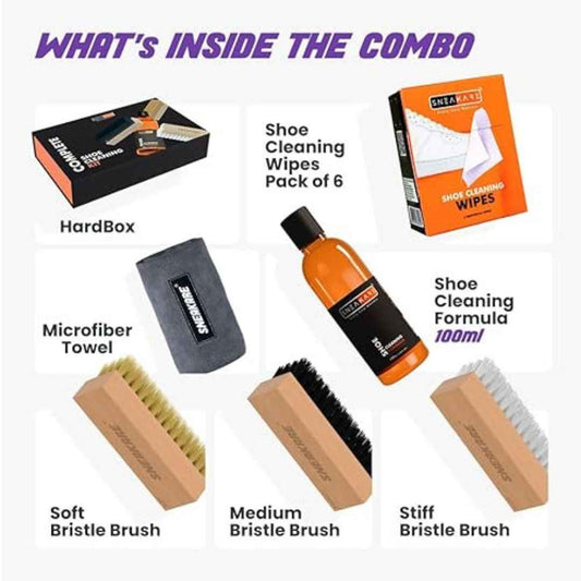 LX INDIA Shoe cleaning set SNEAKARE Complete Shoe Cleaning Kit - Shoe Cleaner,Brushes (Soft, Medium, Stiff), Microfiber Towel