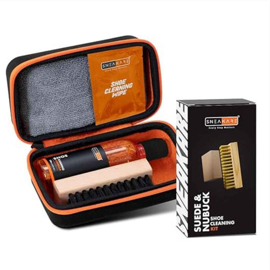 LX INDIA Shoe cleaning set SNEAKARE Travel Shoe Cleaning Kit - 100 ml Shoe Cleaner, 1 Medium Bristle Brush, 1 Mircrofiber Towel, 4 Shoe Wipes I Suede & Nubuck Kit