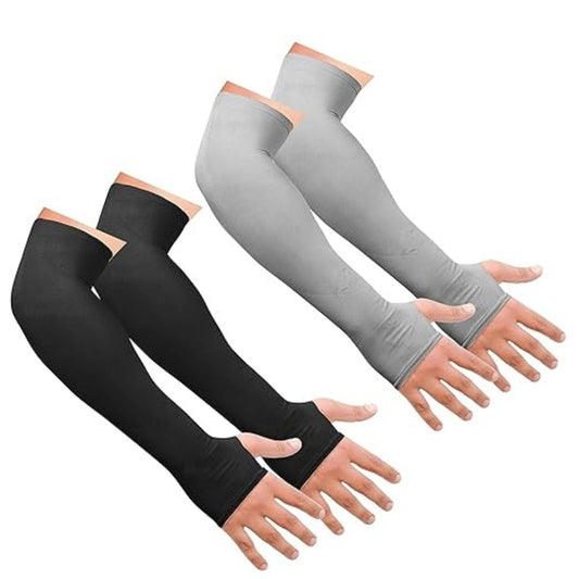 LX INDIA Arm Sleeves SNMMIFER UV Protection Arm Sleeves with Thumb Holes 2 pair Black and Grey