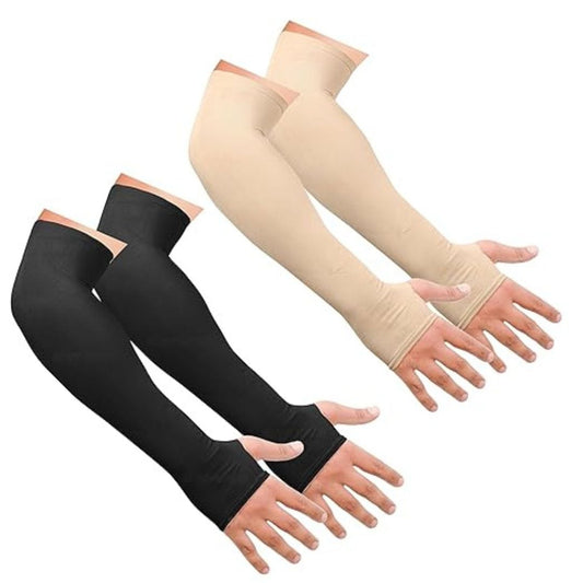 LX INDIA Arm Sleeves SNMMIFER UV Protection Arm Sleeves with Thumb Holes 2 pair Black and Skin