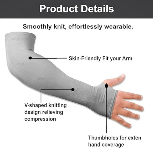 LX INDIA Arm Sleeves SNMMIFER UV Protection Arm Sleeves with Thumb Holes 2 pair Grey
