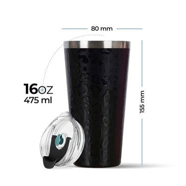 LXINDIA bottle SOLARA Tumbler with lid and Straw 475ml Bottle Black Leopard