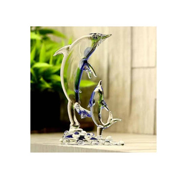 LXINDIA Show Piece Somil Water Blue Dolphin Playing Decorating Showpiece