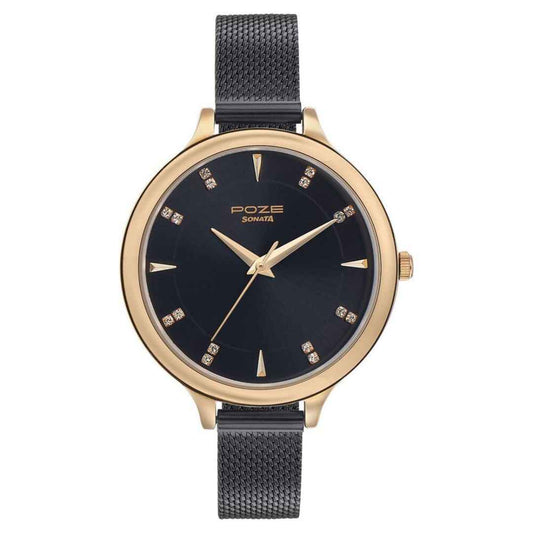 LX INDIA Analog Watch Sonata Poze Quartz Analog Black Dial Metal Strap Watch for Women