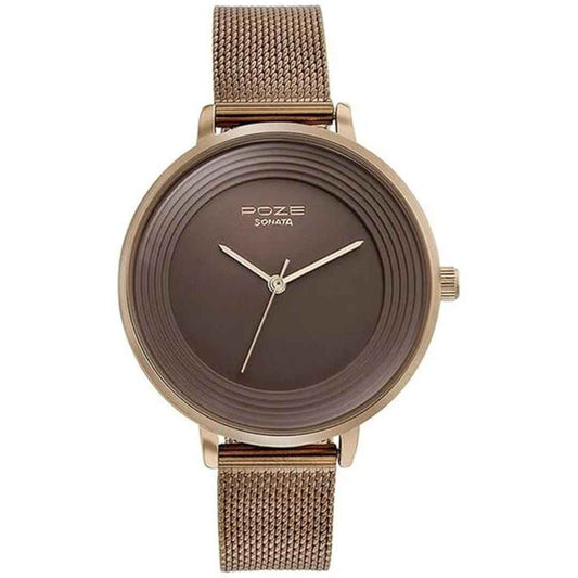 LX INDIA Analog Watch Sonata Poze Quartz Analog Brown Dial Mesh Strap Watch for Women