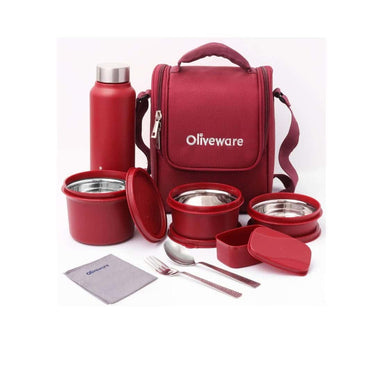 LXINDIA Containers SOPL-OLIVEWARE Teso Pro Lunch Box With Steel Cutlery(Maroon)