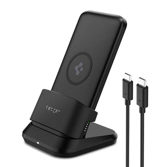 LX INDIA Power Bank Spigen 3in1 10000mAh Wireless Charging Power Bank with USB-A, Included USB-C to USB-C Cable - Black