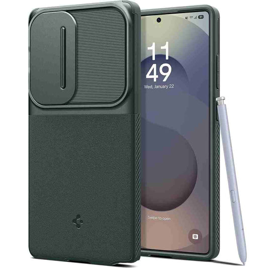 LX INDIA Protection Covers Spigen Optik Armor for Samsung Galaxy S25 Ultra Case Abyss Green