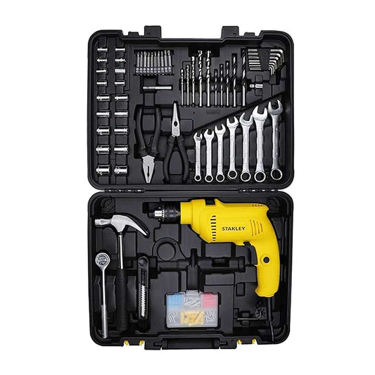 LX INDIA Drill Kit STANLEY SDH550KM-IN 550W 10mm Corded Single Speed Hammer Drill Machine (120-Pieces) YELLOW & BLACK
