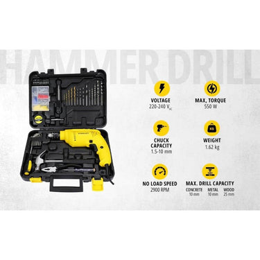 LXINDIA Drill Kit STANLEY SDH550KP 550W 10mm Corded Single Speed Hammer Drill Machine and Hand Tool Kit