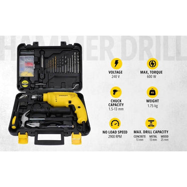 LXINDIA Drill Kit STANLEY SDH600KP 600W 13mm Corded Hammer Drill Machine and Hand Tool Kit