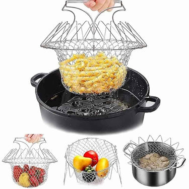 LXINDIA kitchen tool STAREWA Foldable Steam Rinse Deep Frying Stainless Steel Basket