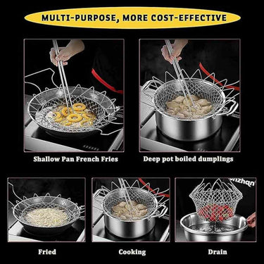 LXINDIA kitchen tool STAREWA Foldable Steam Rinse Deep Frying Stainless Steel Basket