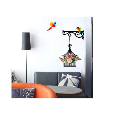 LX INDIA Wall Stickers Sticker Yard Vinyl Hanging cage Flowers Birds Wall Sticker, 60 x 71 cm