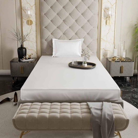 LXINDIA Cloth and Sheets Stoa Paris Satin Bedsheets for Single Bed 300 TC Vanilla White