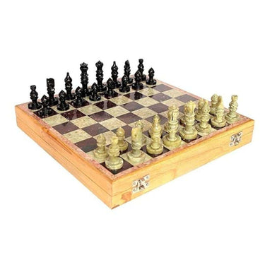 LXINDIA Chess Board Ston Kraft Chess Board With Wooden Base But Wth Stone Inlaid