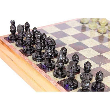 LXINDIA Chess Board Ston Kraft Chess Board With Wooden Base But Wth Stone Inlaid