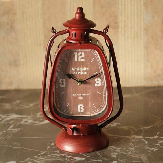 LX INDIA Antique Table clock Store2508 Antique Finish Cast Metal Desk Table Clock Lantern Design (Colour_B)