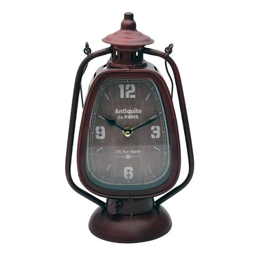 LX INDIA Antique Table clock Store2508 Antique Finish Cast Metal Desk Table Clock Lantern Design (Colour_B)