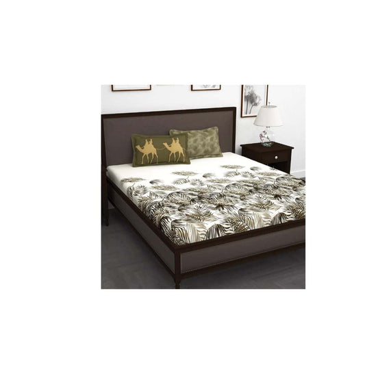 LXINDIA Cloth and Sheets Story at Home Bedsheet for Double Bed (White and Green)