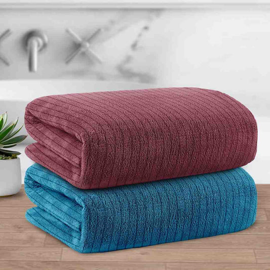 LX INDIA Towels Story@Home Towels for Bath Large Size, Microfiber Towels for Bath, Towel Set of 2, 400 GSM, 70 x 140 cm ,Pink and Blue
