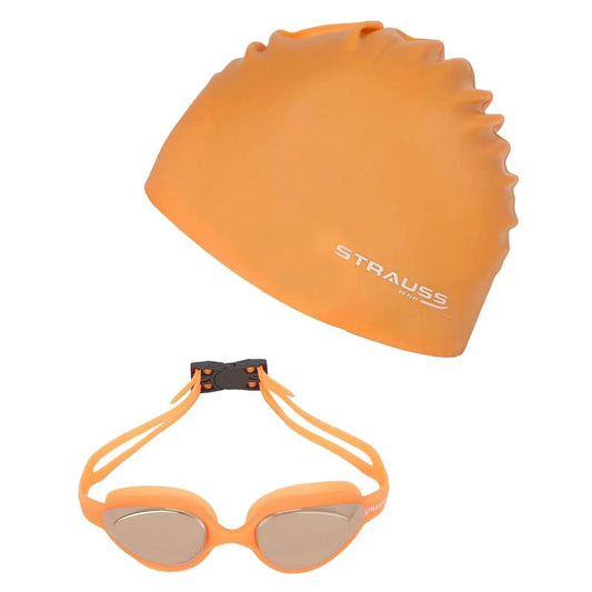 LX INDIA swimming set STRAUSS Swimming Goggles Set with UV and Anti Fog Protection