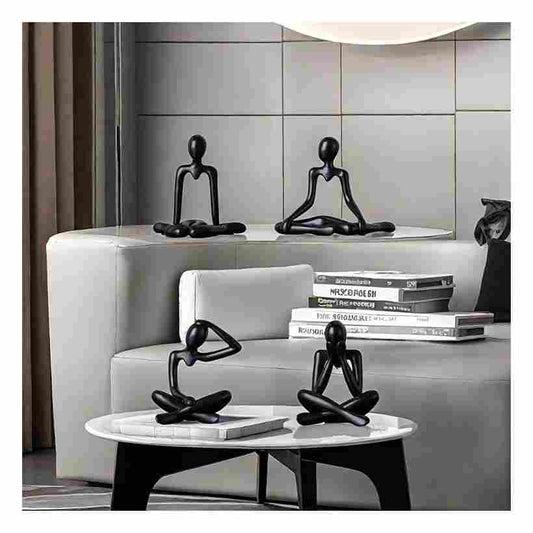 LX INDIA Show Piece Black Street27 Polyvinyl Chloride 4Pcs Decorative Abstract Thinker Men Statue Showpiece