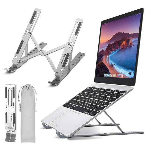 LX INDIA Dock Station STRIFF Angles Adjustable Aluminum Ergonomic Foldable Portable Tabletop Laptop Stand (Metallic Silver)