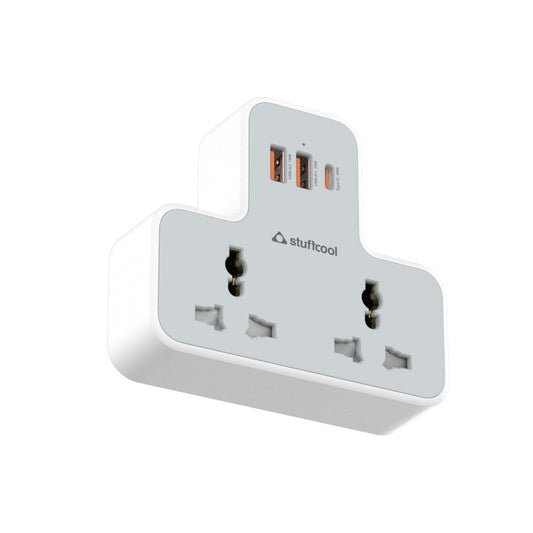 LX INDIA Smart Extension Code Stuffcool ChargeT 2 AC Universal Socket with Built in 20W GaN Charger, with Surge Protection for Type C Ports, Made in India, with 3 PIN Plug