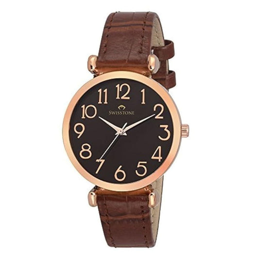 LX INDIA Watch for Women Brown SWISSTONE CK301 Leather Strap Analog Wrist Watch for Women
