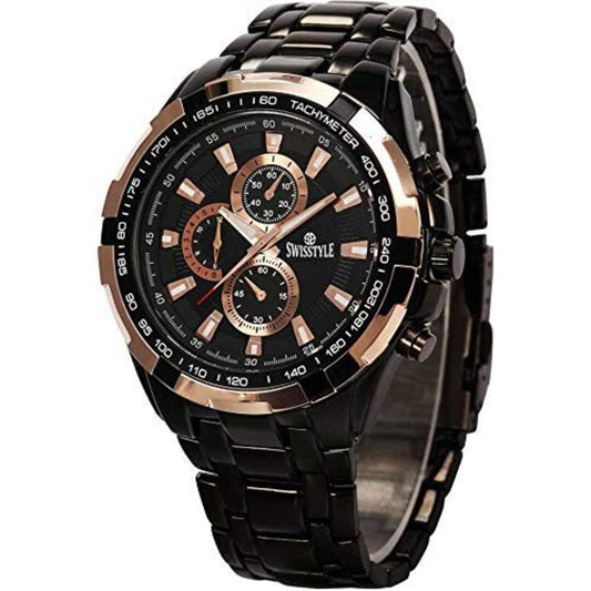 LX INDIA Watch SWISSTYLE Black Chain Chrono Look Analog Watch for Men