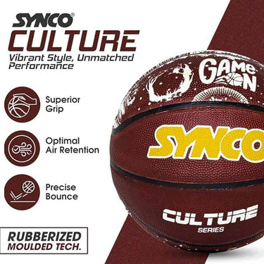 LXINDIA Basket Ball Synco Culture Series Mens Basketball Size7  Moulded Technology 8 Panel (Brown White)