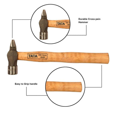 LXINDIA Hand Tools TATA AGRICO Cross Pein Hammer Wooden Handle Made of EN 9