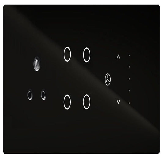 LX INDIA Wifi switch board Teqooz Wi-Fi + Bluetooth | 4-Switch + 1 Fan Regulator + 1 Socket Smart Touch Switch Panel | (6M) (Black)