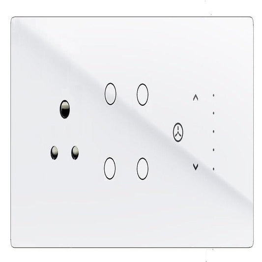 LX INDIA Wifi switch board Teqooz Wi-Fi + Bluetooth | 4-Switch + 1 Fan Regulator + 1 Socket Smart Touch Switch Panel | (6M) (White)