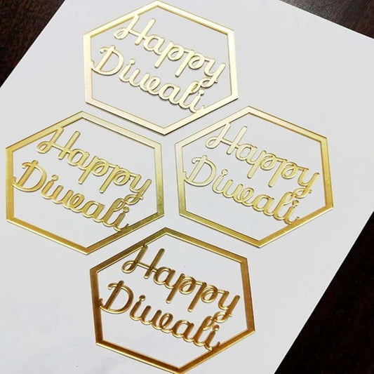 LX INDIA TAG The Banner Company Gold Acrylic Happy Diwali Gift Tags