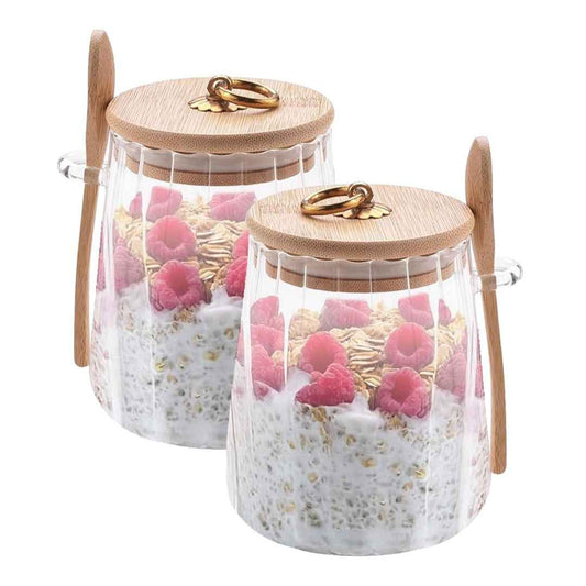 LXINDIA Containers The Better Home Borosilicate Glass Jar with Bamboo Lid Set of 2