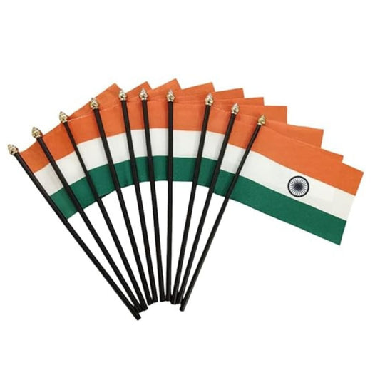 LX INDIA National Flag The Flag Company Indian Mini Flags with Sticks (Pack of 10)