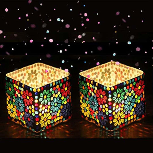 LX INDIA Tealight candle holders The Purple Tree Sqaure Mosaic Tealight Candle Holders (Pack of 2), Diwali Candle Holder