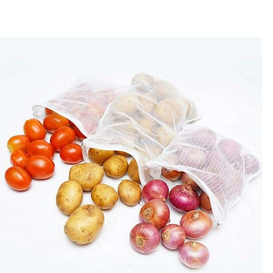 LXINDIA Bag Tidy Fox Net Bag for Vegetable Storage in Fridge Fruits Organizer Multi-Size White pack of 2