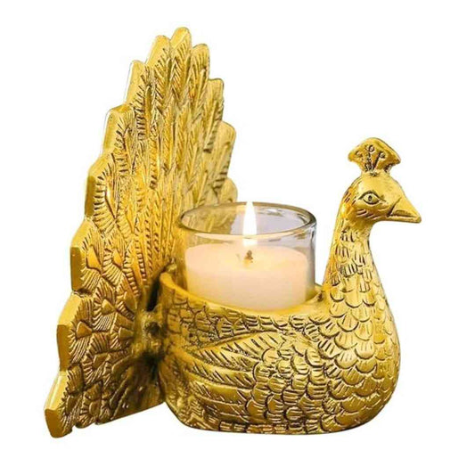LX INDIA Tealight candle holders TIED RIBBONS Aluminium Decorative Peacock Tealight Candle Holder for Home decoration