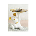 LXINDIA Show Piece TIED RIBBONS Bear Heart Statue With Metal Tray Plate Showpiece White